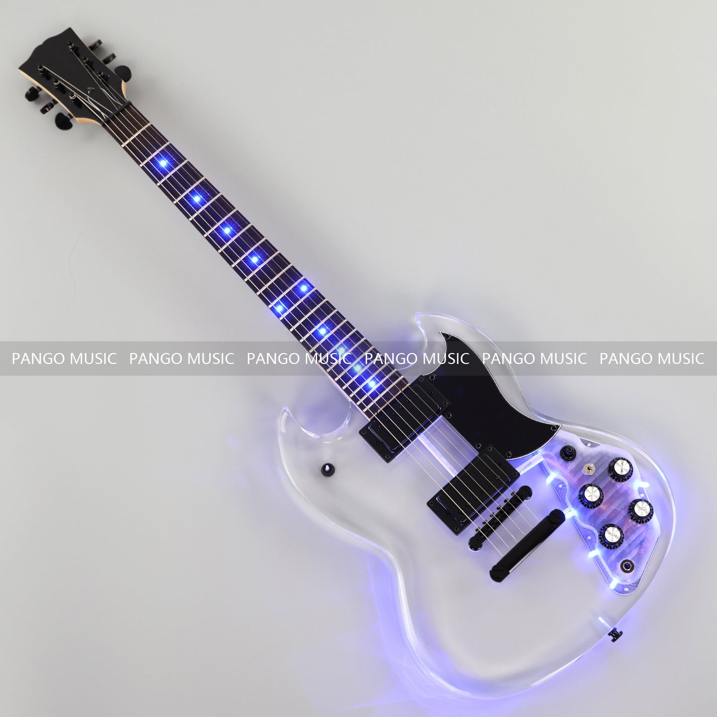 SG Style Transparent Acrylic-Bodied Electric Guitar with Blue LED