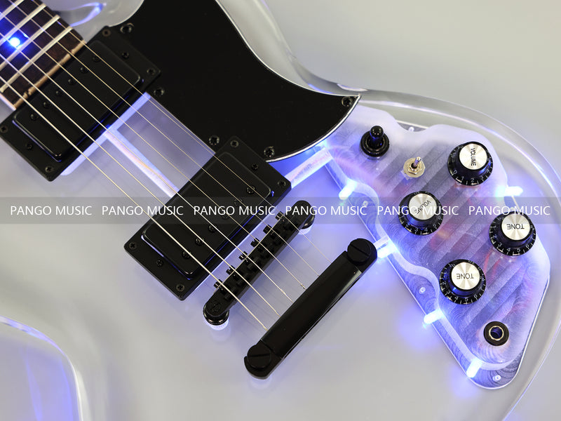 SG Style Transparent Acrylic-Bodied Electric Guitar with Blue LED Lights (12336, Limited Edition)