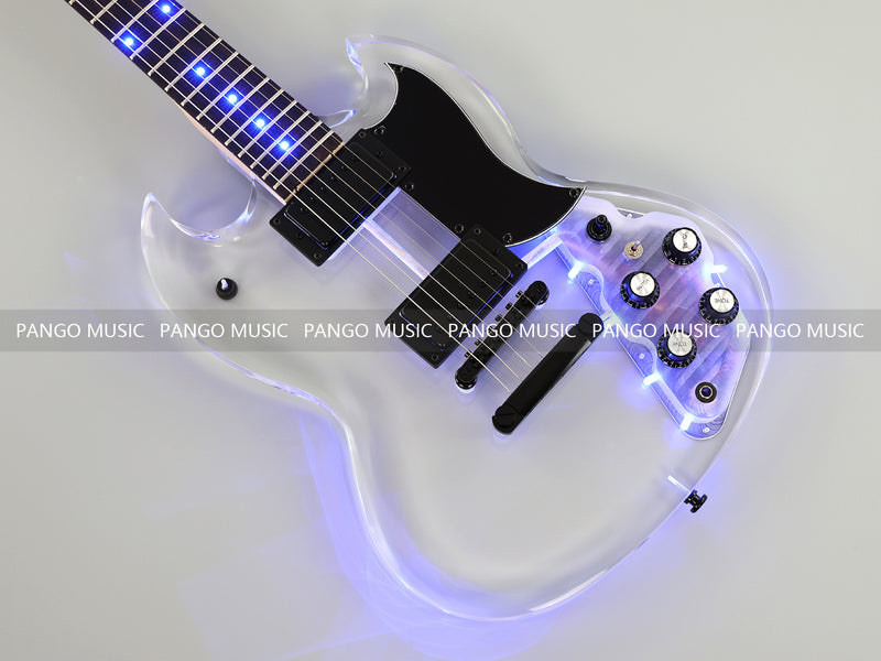 SG Style Transparent Acrylic-Bodied Electric Guitar with Blue LED Lights (12336, Limited Edition)