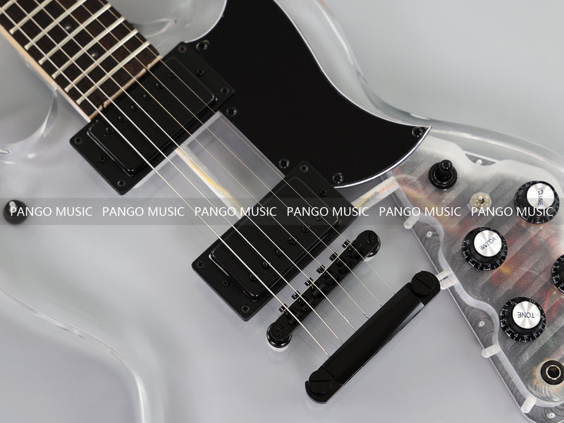 SG Style Transparent Acrylic-Bodied Electric Guitar with Blue LED Lights (12336, Limited Edition)
