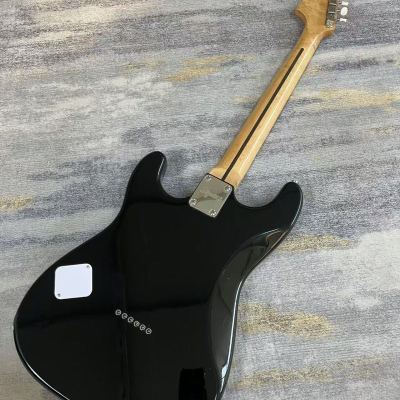 ST Style Electric Guitar with Gloss Black Finish & Cartoon Kitty Graphic Pickguard (LRG-098)