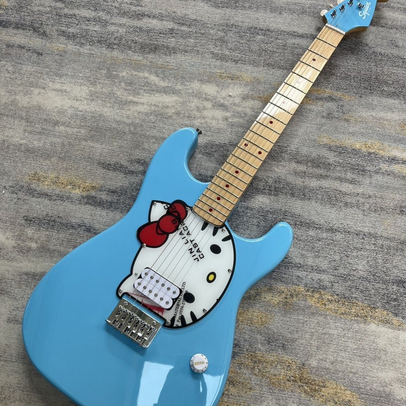 ST Style Electric Guitar with Gloss Daphne Blue Finish & Cartoon Kitty Graphic Pickguard (LRG-097)