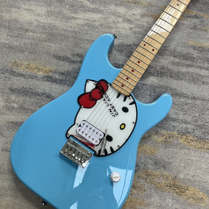 ST Style Electric Guitar with Gloss Daphne Blue Finish & Cartoon Kitty Graphic Pickguard (LRG-097)