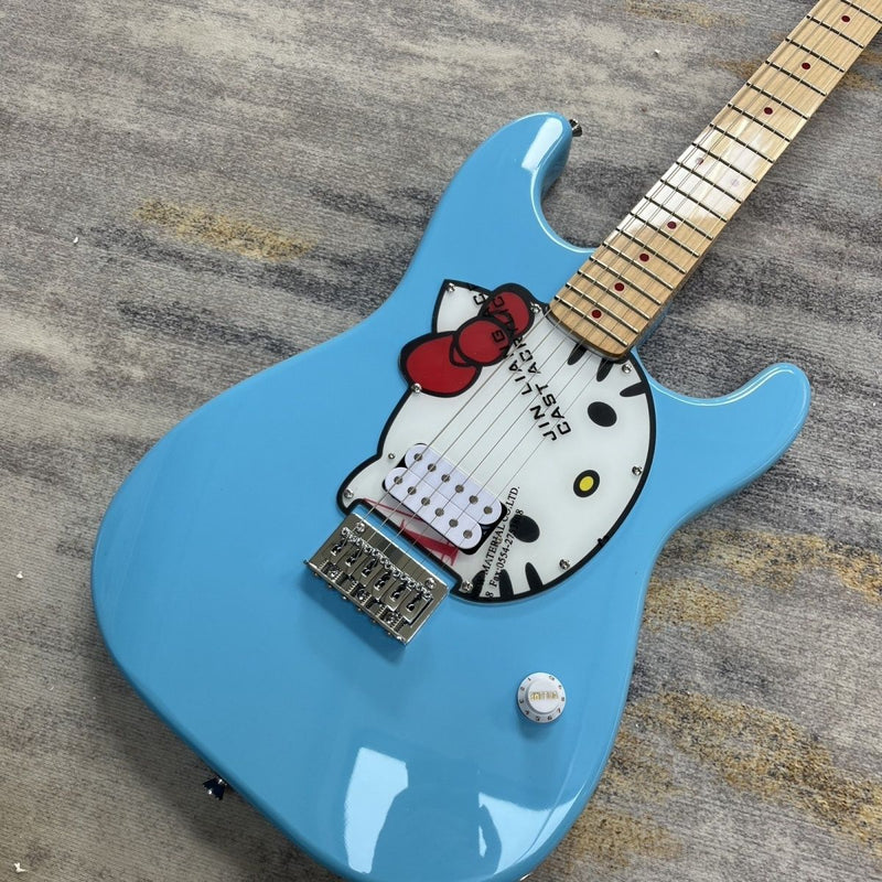 ST Style Electric Guitar with Gloss Daphne Blue Finish & Cartoon Kitty Graphic Pickguard (LRG-097)