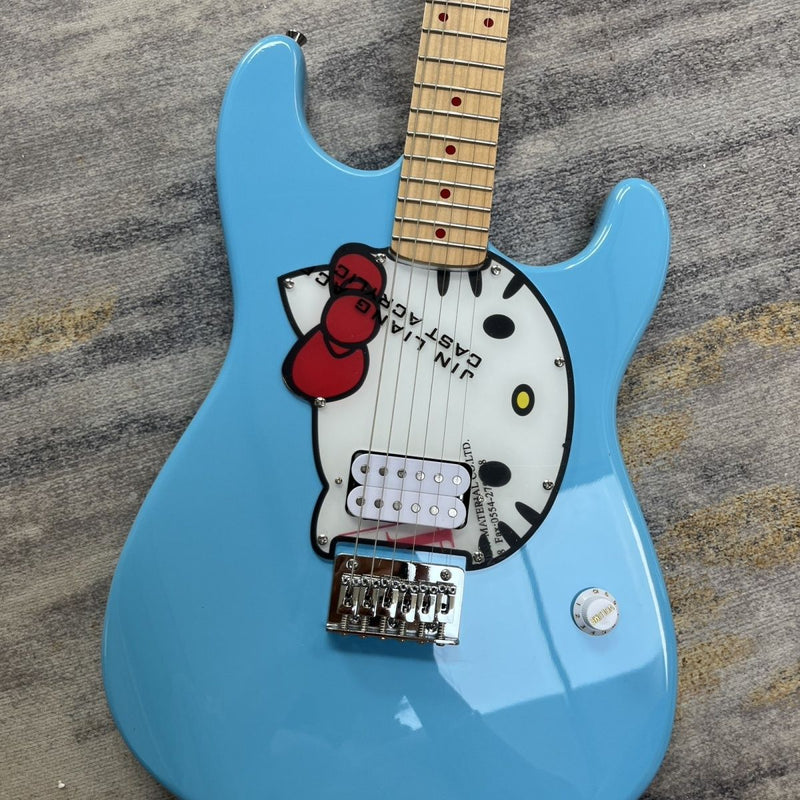 ST Style Electric Guitar with Gloss Daphne Blue Finish & Cartoon Kitty Graphic Pickguard (LRG-097)