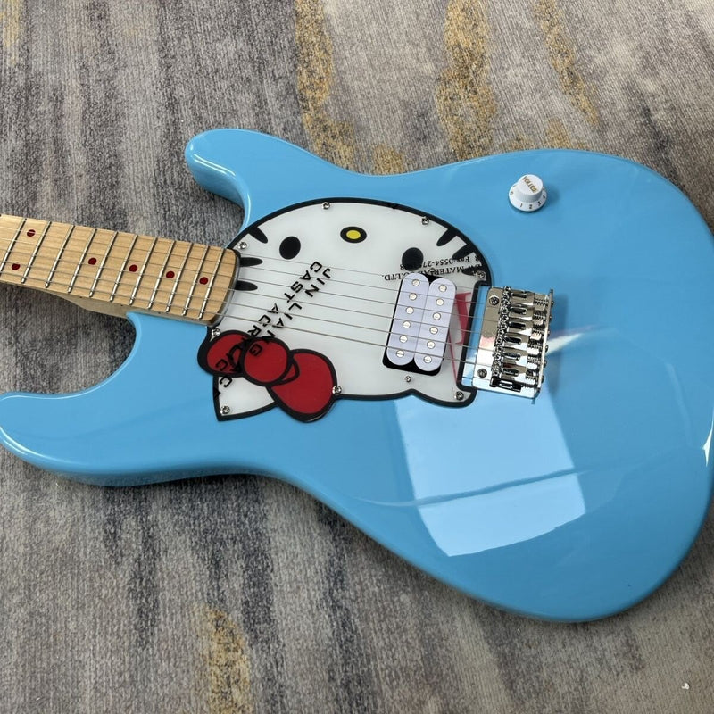 ST Style Electric Guitar with Gloss Daphne Blue Finish & Cartoon Kitty Graphic Pickguard (LRG-097)