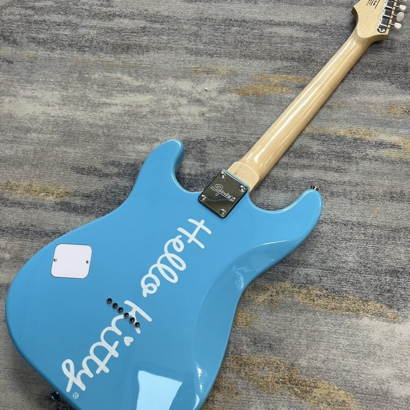 ST Style Electric Guitar with Gloss Daphne Blue Finish & Cartoon Kitty Graphic Pickguard (LRG-097)