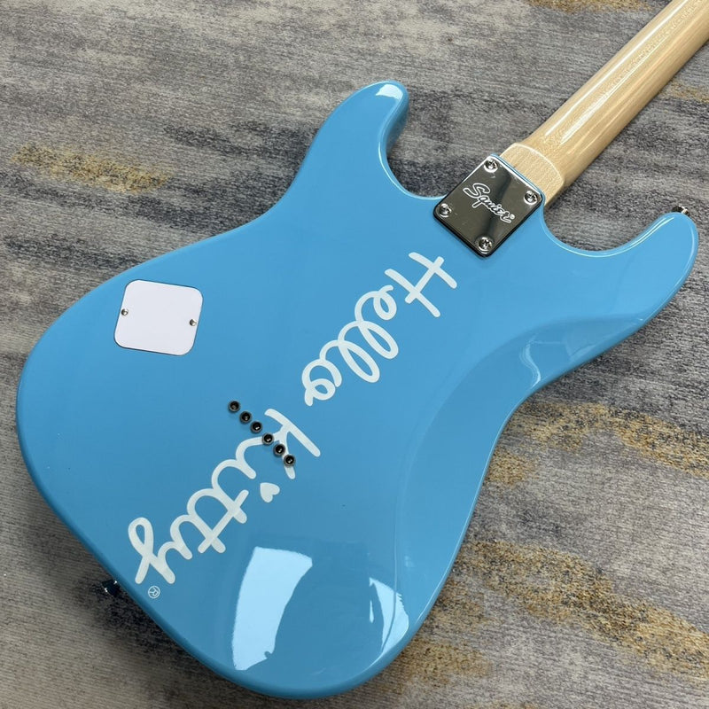 ST Style Electric Guitar with Gloss Daphne Blue Finish & Cartoon Kitty Graphic Pickguard (LRG-097)