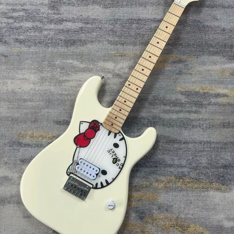 ST Style Electric Guitar with Gloss Vintage White Finish, Cartoon Kitty Graphic Pickguard & Matching Gig Bag(LRG-100)
