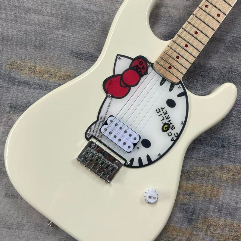 ST Style Electric Guitar with Gloss Vintage White Finish, Cartoon Kitty Graphic Pickguard & Matching Gig Bag(LRG-100)