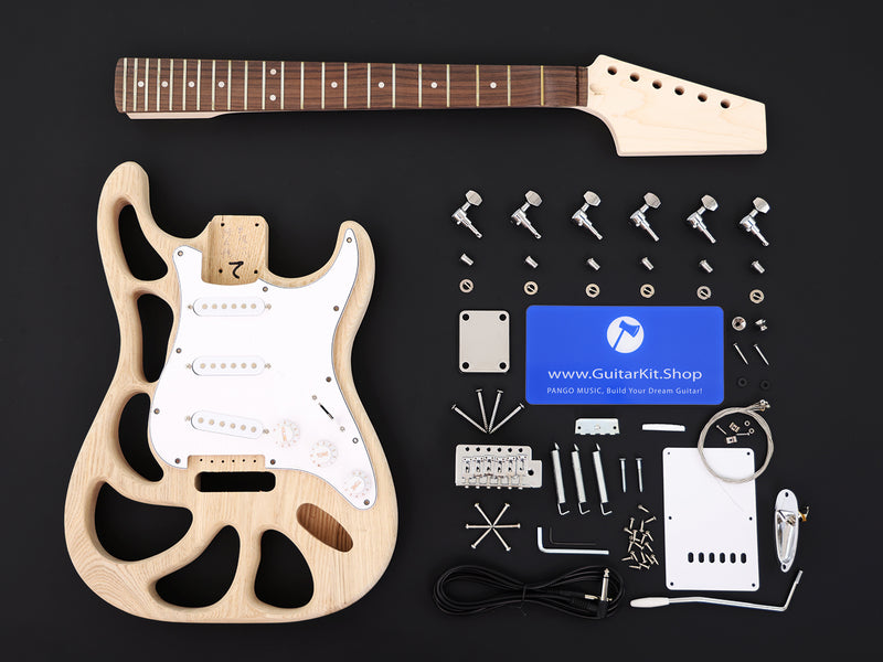 Weight Relief Design Ash Body DIY Electric Guitar Kit (PST-570F, Fast Shipping, Tariff-free)