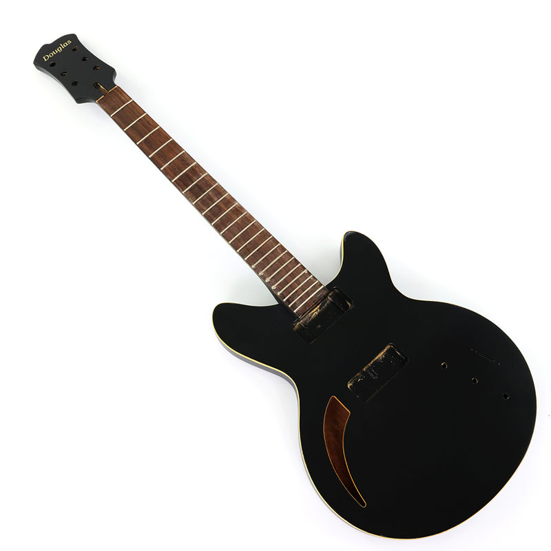 Satin Black Curved Sound Hole Semi-Hollow DIY Electric Guitar Body and Neck Kit (RTA-020)