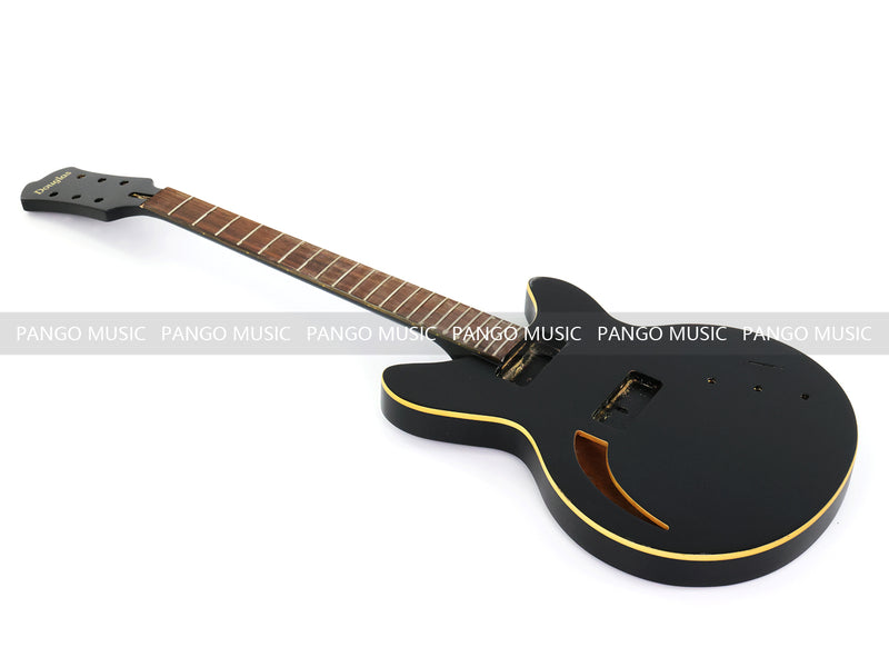 Satin Black Curved Sound Hole Semi-Hollow DIY Electric Guitar Body and Neck Kit (RTA-020)