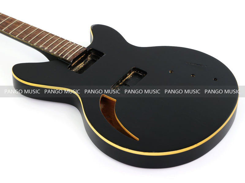 Satin Black Curved Sound Hole Semi-Hollow DIY Electric Guitar Body and Neck Kit (RTA-020)