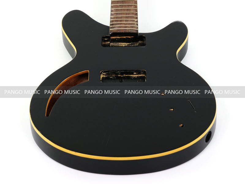 Satin Black Curved Sound Hole Semi-Hollow DIY Electric Guitar Body and Neck Kit (RTA-020)