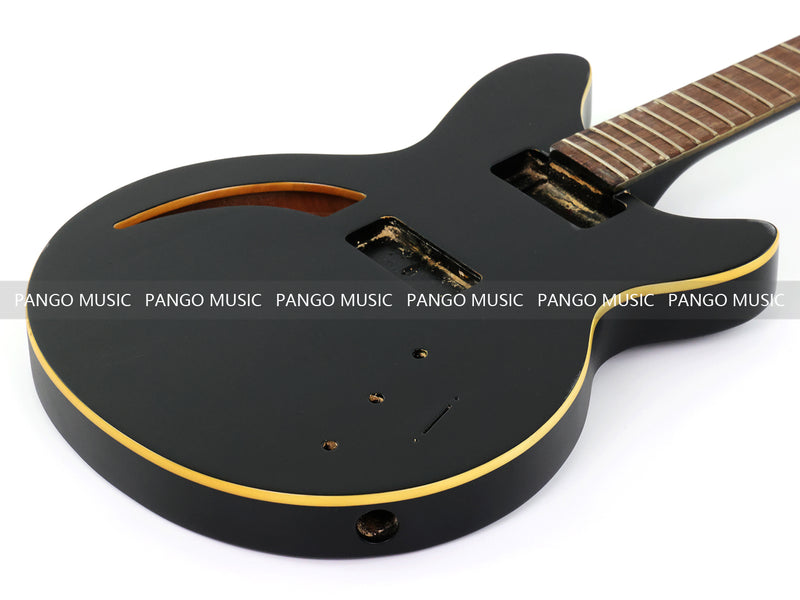 Satin Black Curved Sound Hole Semi-Hollow DIY Electric Guitar Body and Neck Kit (RTA-020)