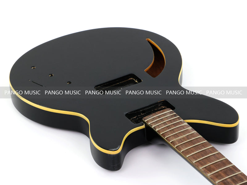 Satin Black Curved Sound Hole Semi-Hollow DIY Electric Guitar Body and Neck Kit (RTA-020)