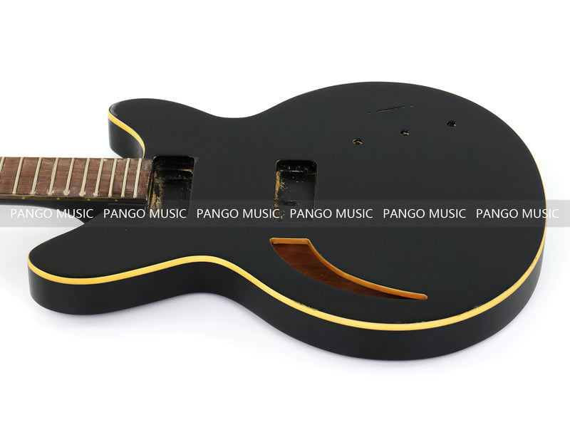 Satin Black Curved Sound Hole Semi-Hollow DIY Electric Guitar Body and Neck Kit (RTA-020)