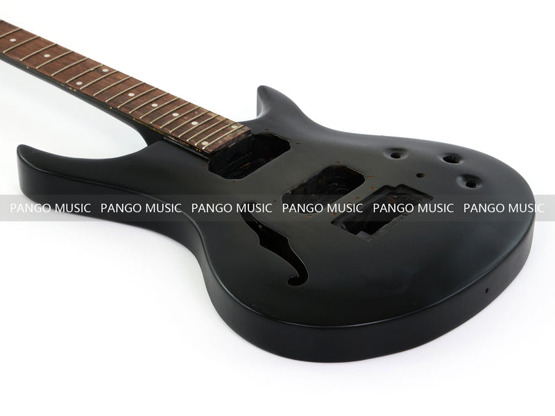 Satin Black F-hole Semi-Hollow Double Cutaway DIY Electric Guitar Body and Neck Kit (RTA-018)