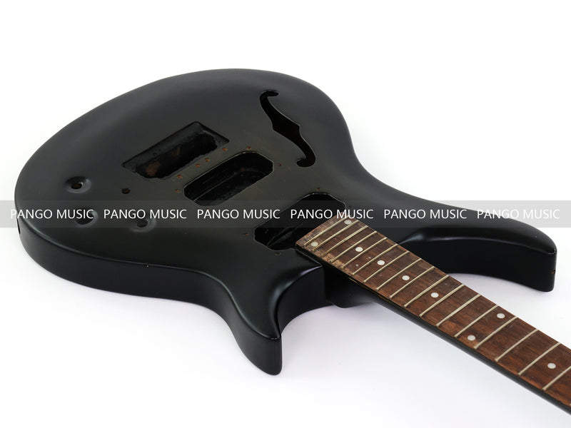 Satin Black F-hole Semi-Hollow Double Cutaway DIY Electric Guitar Body and Neck Kit (RTA-018)