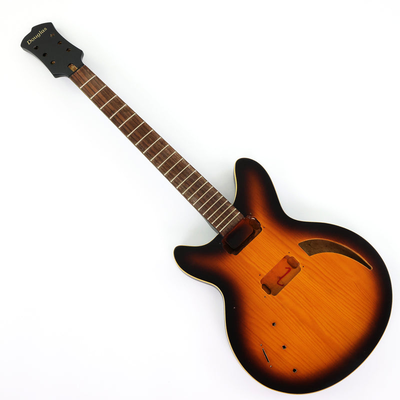 Satin Sunburst Left-Handed Semi-Hollow DIY Electric Guitar Body and Neck Kit (RTA-019)