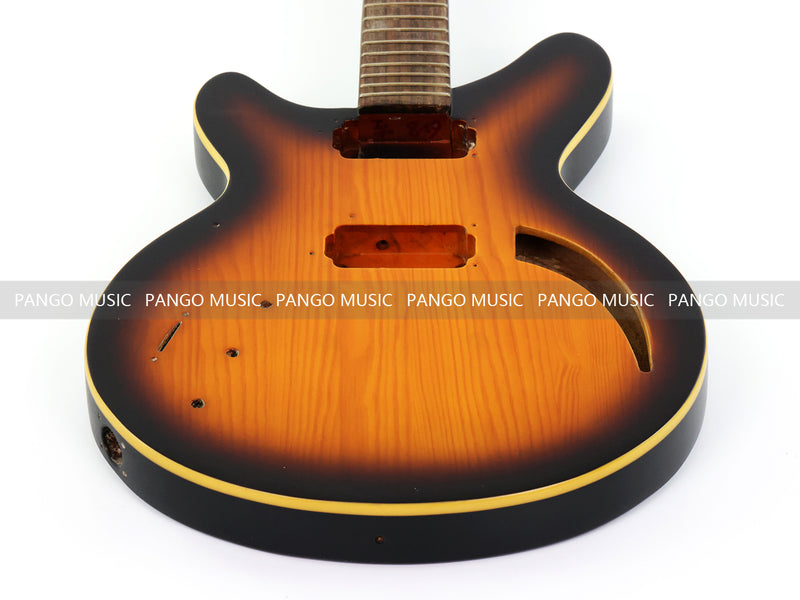 Satin Sunburst Left-Handed Semi-Hollow DIY Electric Guitar Body and Neck Kit (RTA-019)