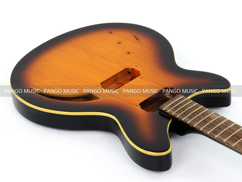 Satin Sunburst Left-Handed Semi-Hollow DIY Electric Guitar Body and Neck Kit (RTA-019)