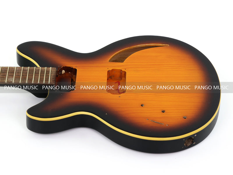Satin Sunburst Left-Handed Semi-Hollow DIY Electric Guitar Body and Neck Kit (RTA-019)