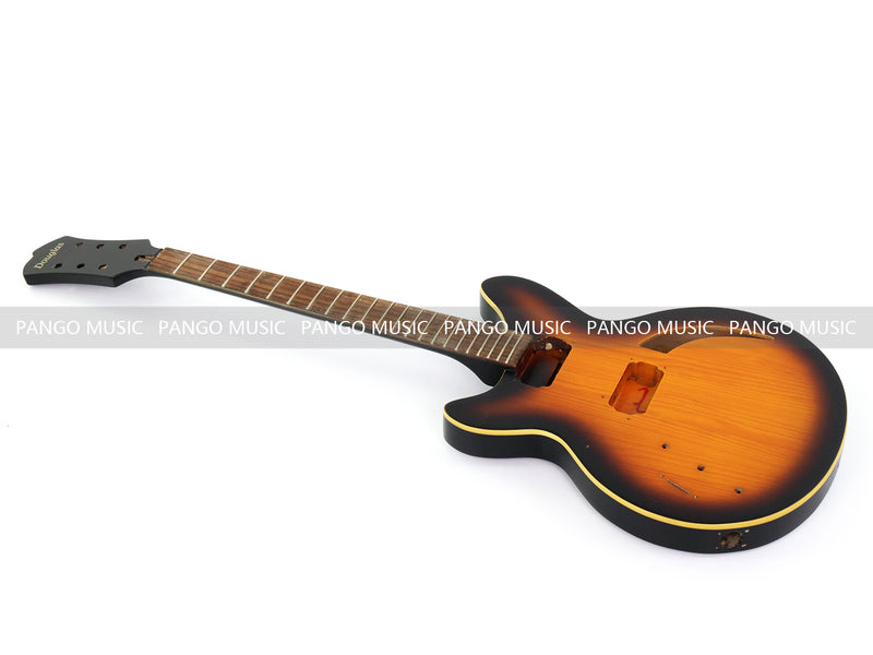 Satin Sunburst Left-Handed Semi-Hollow DIY Electric Guitar Body and Neck Kit (RTA-019)