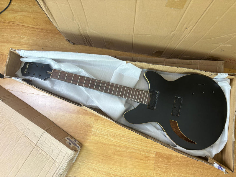 Satin Black Curved Sound Hole Semi-Hollow DIY Electric Guitar Body and Neck Kit (RTA-020)