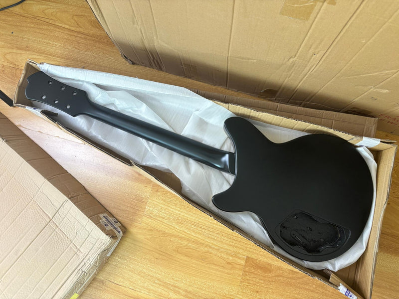 Satin Black Curved Sound Hole Semi-Hollow DIY Electric Guitar Body and Neck Kit (RTA-020)