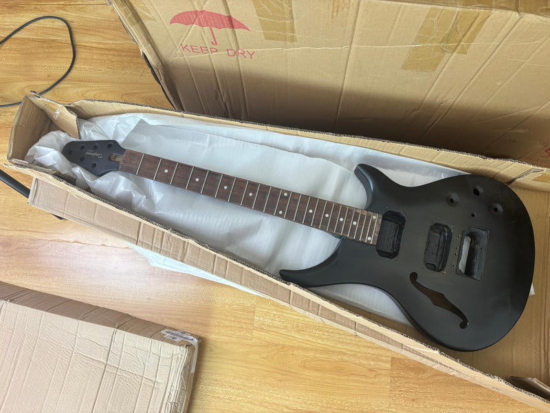 Satin Black F-hole Semi-Hollow Double Cutaway DIY Electric Guitar Body and Neck Kit (RTA-018)