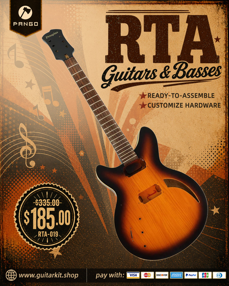 Satin Sunburst Left-Handed Semi-Hollow DIY Electric Guitar Body and Neck Kit (RTA-019)