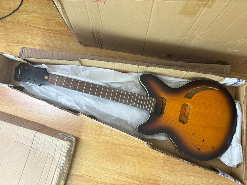 Satin Sunburst Left-Handed Semi-Hollow DIY Electric Guitar Body and Neck Kit (RTA-019)