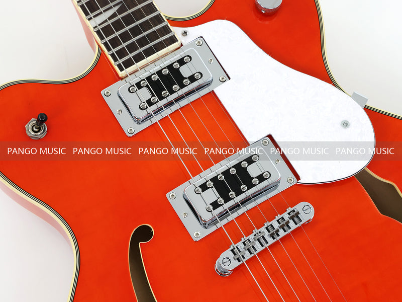 Semi-Hollow Body ES-335 Style Electric Guitar with Gloss Orange Finish (HY-2605)