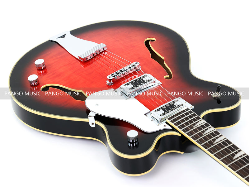 Semi-Hollow Body ES-335 Style Electric Guitar with Gloss Red Burst Finish (HY-2604)