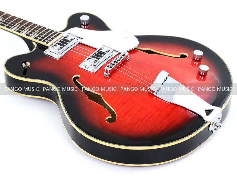 Semi-Hollow Body ES-335 Style Electric Guitar with Gloss Red Burst Finish (HY-2604)