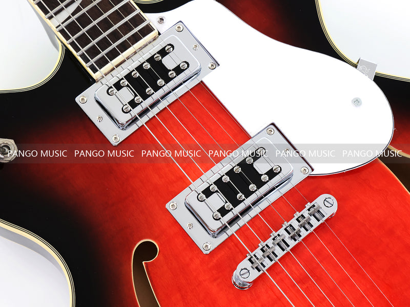 Semi-Hollow Body ES-335 Style Electric Guitar with Gloss Red Burst Finish (HY-2604)