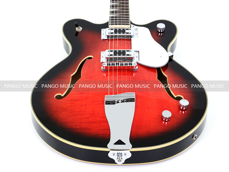 Semi-Hollow Body ES-335 Style Electric Guitar with Gloss Red Burst Finish (HY-2604)