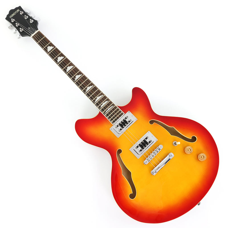 Semi-Hollow Body Electric Guitar with Gloss Orange Sunburst Finish (PHY-119X)