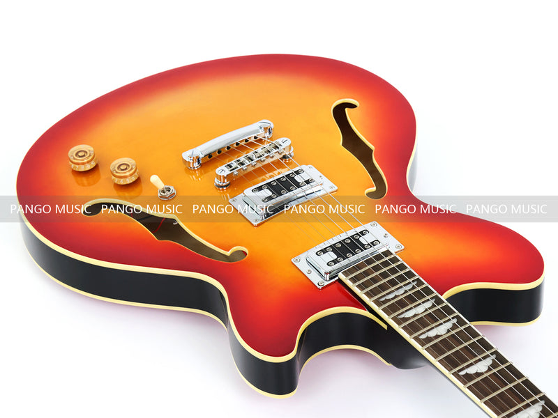 Semi-Hollow Body Electric Guitar with Gloss Orange Sunburst Finish (PHY-119X)