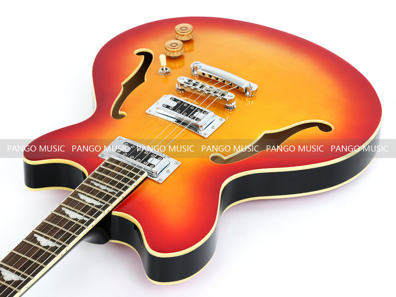 Semi-Hollow Body Electric Guitar with Gloss Orange Sunburst Finish (PHY-119X)