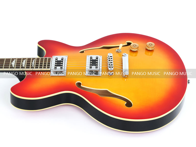 Semi-Hollow Body Electric Guitar with Gloss Orange Sunburst Finish (PHY-119X)