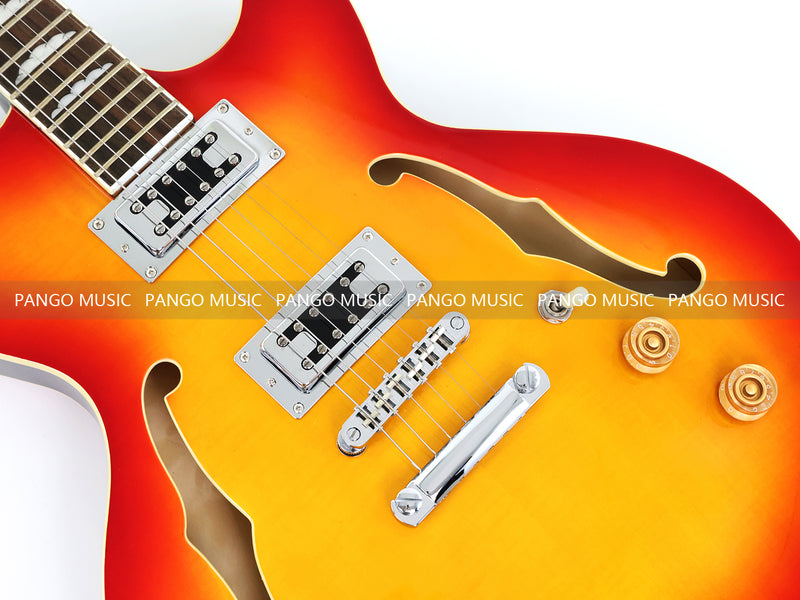 Semi-Hollow Body Electric Guitar with Gloss Orange Sunburst Finish (PHY-119X)