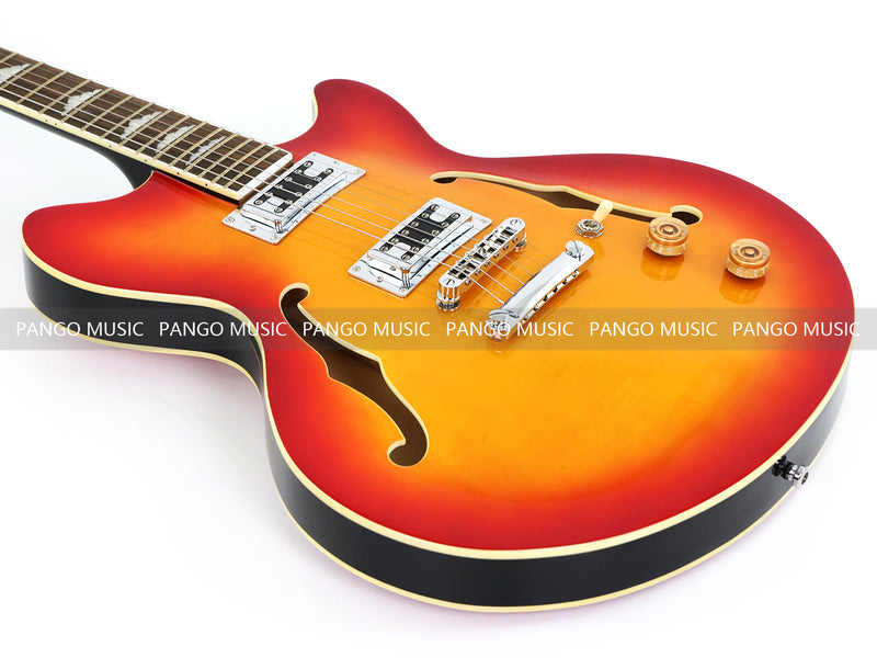Semi-Hollow Body Electric Guitar with Gloss Orange Sunburst Finish (PHY-119X)