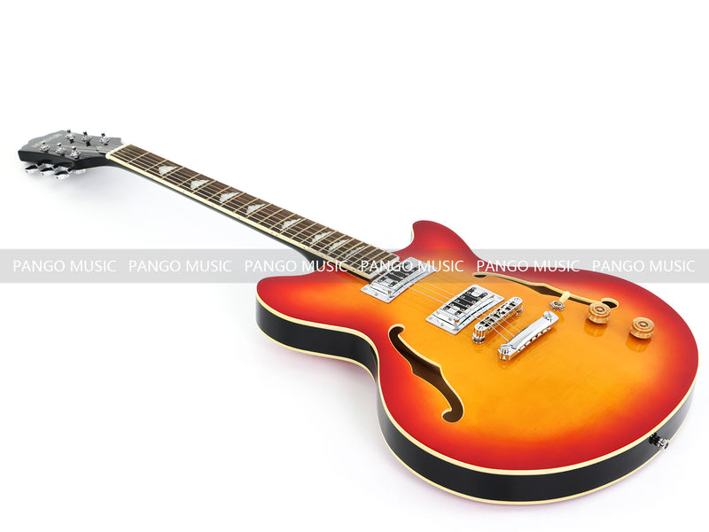 Semi-Hollow Body Electric Guitar with Gloss Orange Sunburst Finish (PHY-119X)