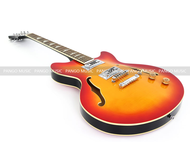 Semi-Hollow Body Electric Guitar with Gloss Orange Sunburst Finish (PHY-119X)
