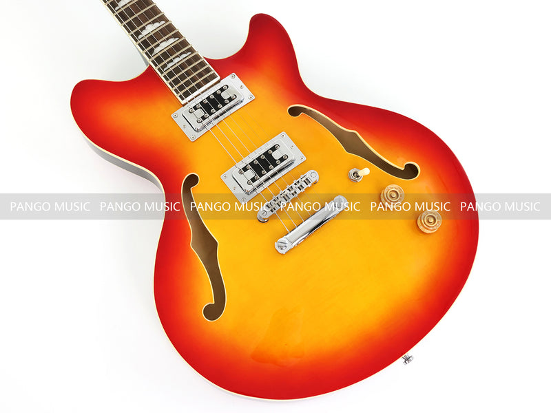 Semi-Hollow Body Electric Guitar with Gloss Orange Sunburst Finish (PHY-119X)