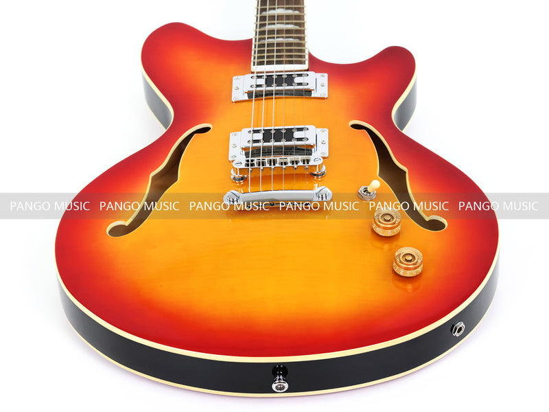 Semi-Hollow Body Electric Guitar with Gloss Orange Sunburst Finish (PHY-119X)