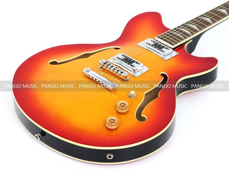 Semi-Hollow Body Electric Guitar with Gloss Orange Sunburst Finish (PHY-119X)